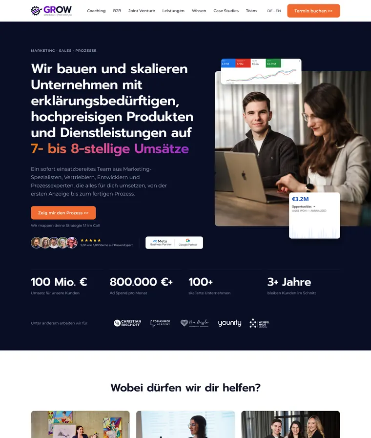 GROW HQ Homepage: top of the page