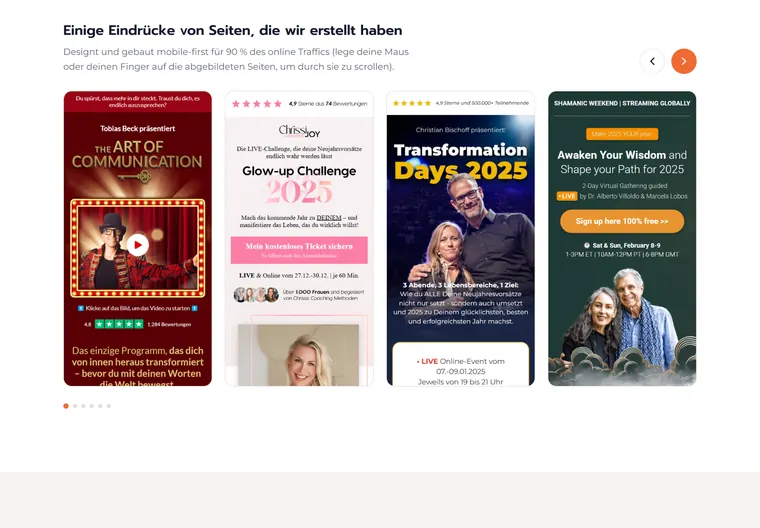 A carousel of landing pages built for clients.