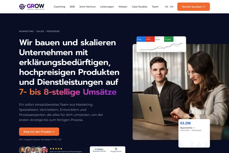 GROW HQ Homepage: the complete page design, top of the page