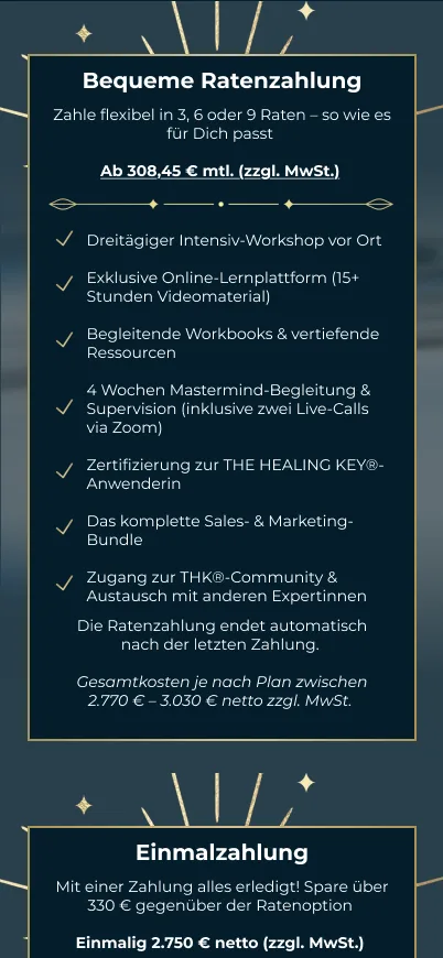 Two payment options, one checklist each.