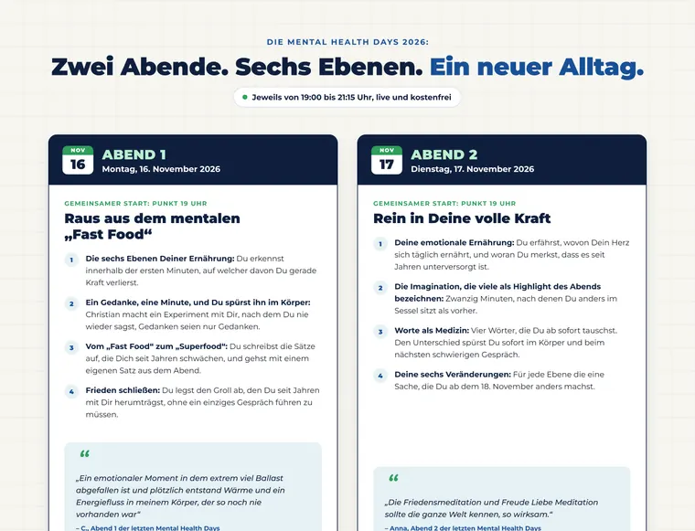 Two evenings, side by side: the program as two cards.