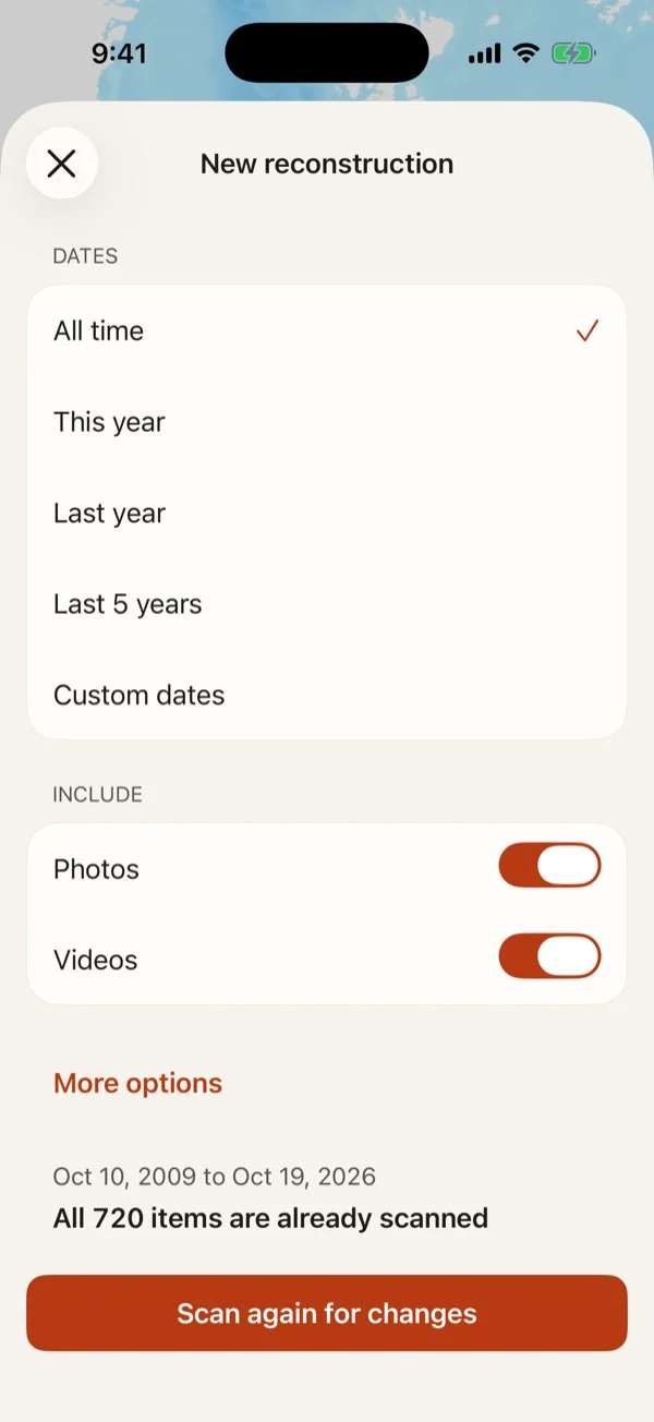 Wayback: New reconstruction: choose the dates and what to include.